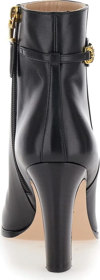 Black Ankle Boots With T Chain Detail In Leather Woman - Image 4