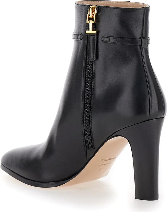 Black Ankle Boots With T Chain Detail In Leather Woman - Image 3