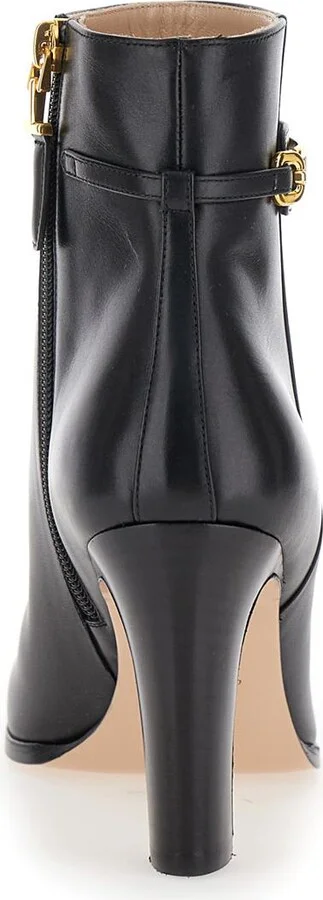Black Ankle Boots With T Chain Detail In Leather Woman - Image 4