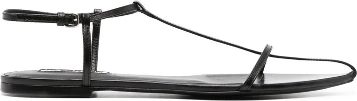 Black Ankle-Strap Leather Sandals