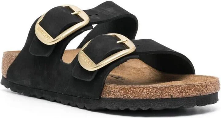 Black 'Arizona' Strap-Sandals With Golden-Tone Buckle In Leather - Image 2