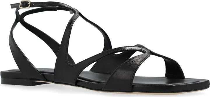 Black Ayla Flat Leather Sandals - Image 2