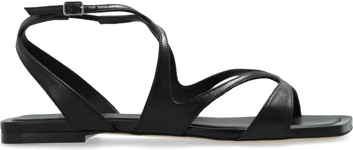 Black Ayla Flat Leather Sandals