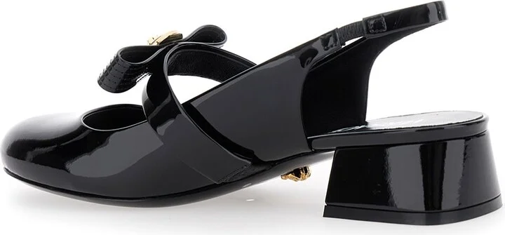 Black Ballerina Shoes With Heel And Medusa Detail On The Front In Shiny Leather Woman - Image 3