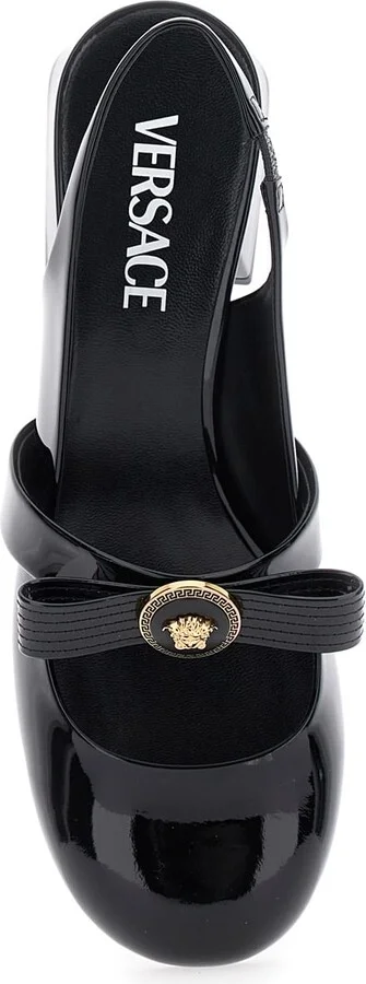 Black Ballerina Shoes With Heel And Medusa Detail On The Front In Shiny Leather Woman - Image 4