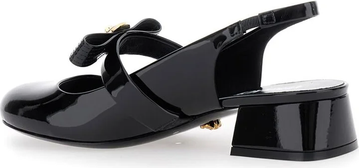 Black Ballerina Shoes With Heel And Medusa Detail On The Front In Shiny Leather Woman - Image 3