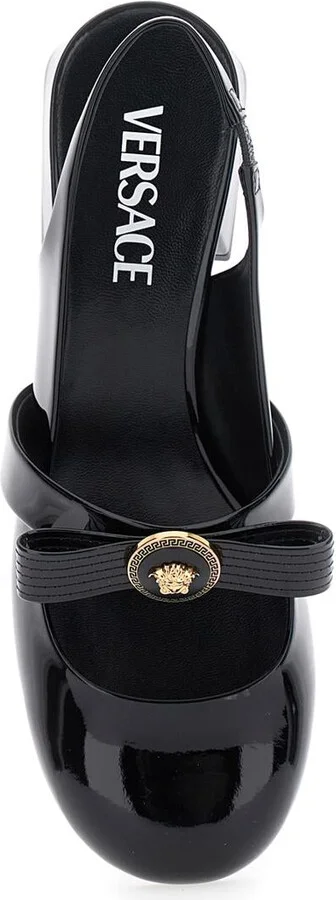 Black Ballerina Shoes With Heel And Medusa Detail On The Front In Shiny Leather Woman - Image 4