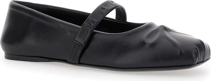 Black Ballerinas With Embossed Bow Detail On The Front In Leather Woman - Image 2