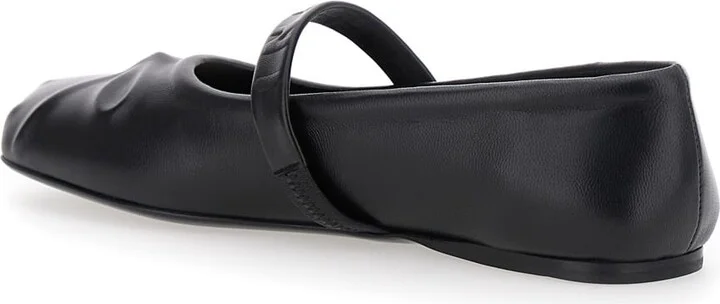 Black Ballerinas With Embossed Bow Detail On The Front In Leather Woman - Image 3