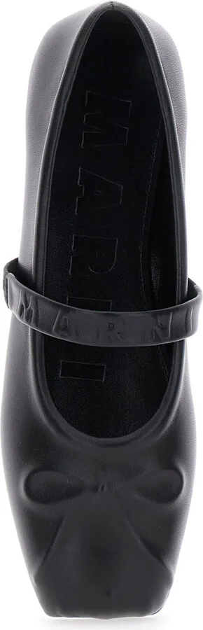 Black Ballerinas With Embossed Bow Detail On The Front In Leather Woman - Image 4