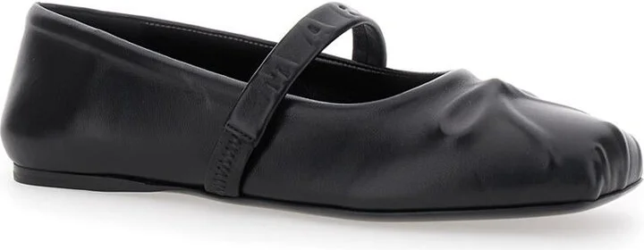 Black Ballerinas With Embossed Bow Detail On The Front In Leather Woman - Image 2