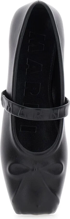 Black Ballerinas With Embossed Bow Detail On The Front In Leather Woman - Image 4