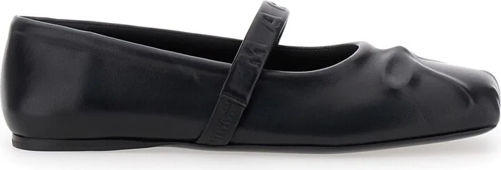 Black Ballerinas With Embossed Bow Detail On The Front In Leather Woman
