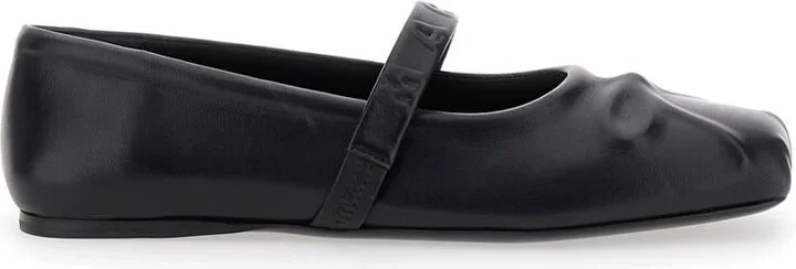 Black Ballerinas With Embossed Bow Detail On The Front In Leather Woman
