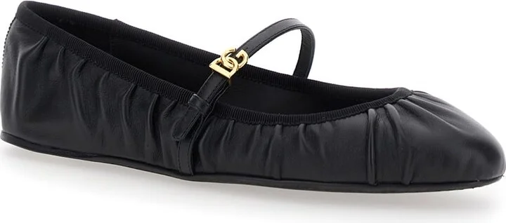 Black Ballerinas With Metallic Logo And Strap In Leather Woman - Image 2
