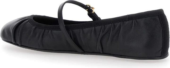Black Ballerinas With Metallic Logo And Strap In Leather Woman - Image 3