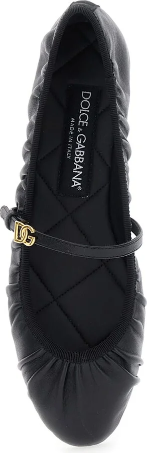 Black Ballerinas With Metallic Logo And Strap In Leather Woman - Image 4