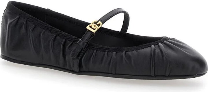 Black Ballerinas With Metallic Logo And Strap In Leather Woman - Image 2