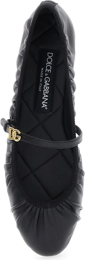 Black Ballerinas With Metallic Logo And Strap In Leather Woman - Image 4