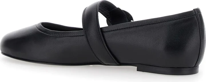 Black Ballerinas With Metallic Logo And Strap In Smooth Leather Woman - Image 3