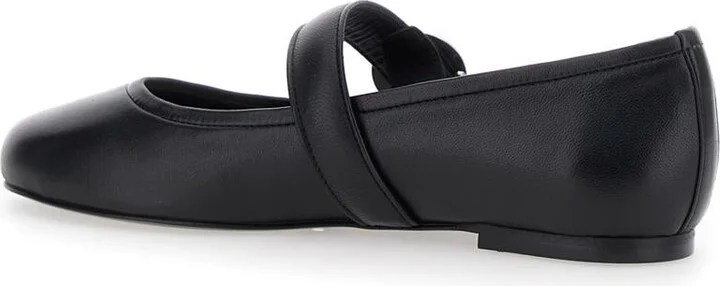 Black Ballerinas With Metallic Logo And Strap In Smooth Leather Woman - Image 3