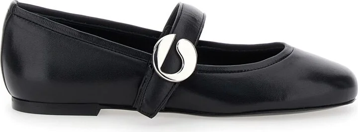 Black Ballerinas With Metallic Logo And Strap In Smooth Leather Woman