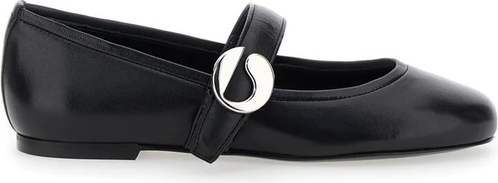 Black Ballerinas With Metallic Logo And Strap In Smooth Leather Woman