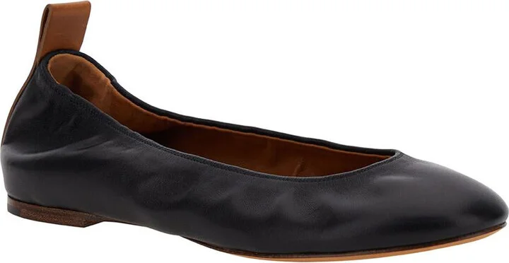 Black Ballet Flats In Leather Woman - Image 2