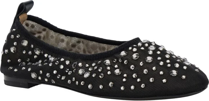 Black Ballet Flats With All-over Crystals Application In Tech Fabric Woman - Image 2
