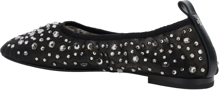 Black Ballet Flats With All-over Crystals Application In Tech Fabric Woman - Image 3