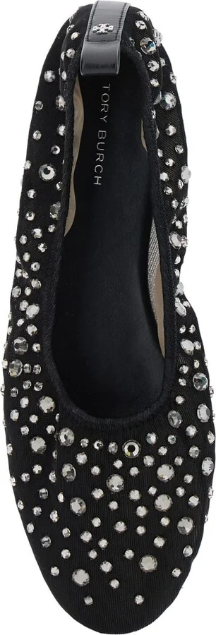 Black Ballet Flats With All-over Crystals Application In Tech Fabric Woman - Image 4
