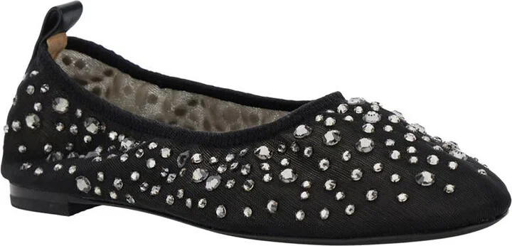 Black Ballet Flats With All-Over Crystals Application In Tech Fabric Woman - Image 2
