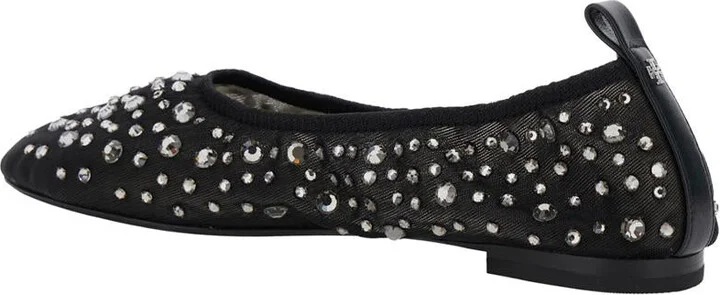 Black Ballet Flats With All-Over Crystals Application In Tech Fabric Woman - Image 3