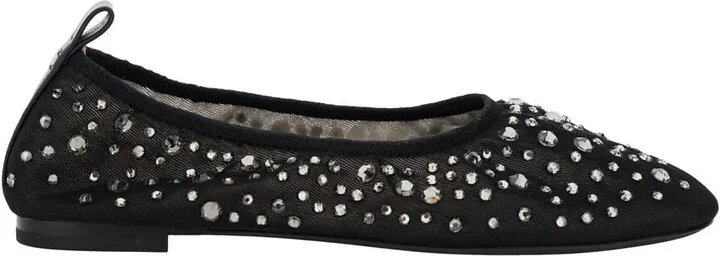Black Ballet Flats With All-over Crystals Application In Tech Fabric Woman