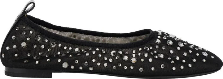 Black Ballet Flats With All-Over Crystals Application In Tech Fabric Woman