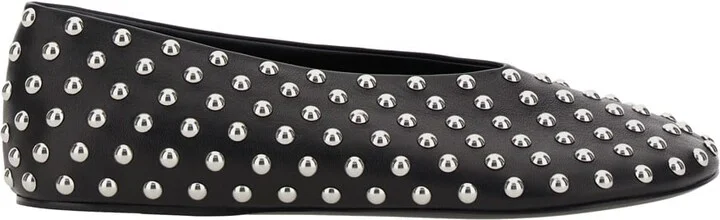Black Ballet Flats With All-over Stud In Leather Woman