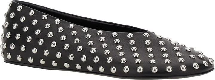 Black Ballet Flats With All-Over Stud In Leather Woman