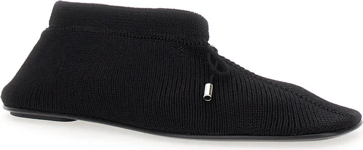Black Ballet Flats With Bow Detail In Knit Woman - Image 2