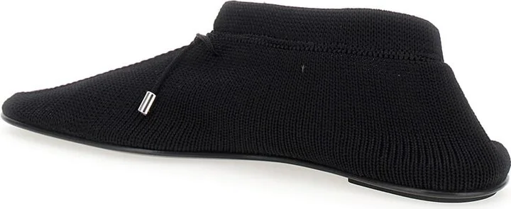 Black Ballet Flats With Bow Detail In Knit Woman - Image 3