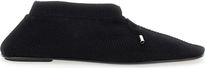 Black Ballet Flats With Bow Detail In Knit Woman