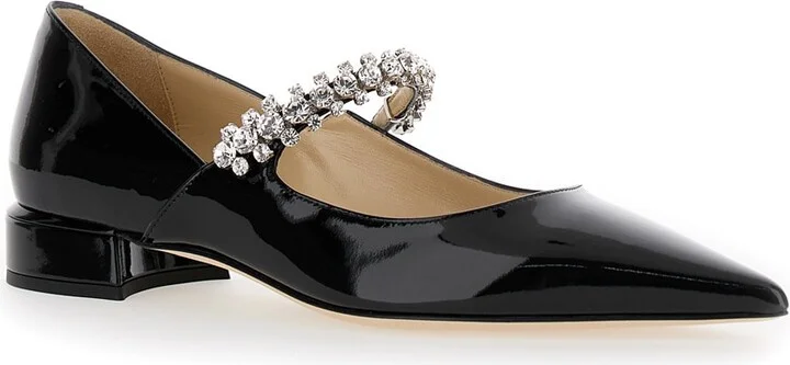 Black Ballet Flats With Crystals On Strap In Patent Leather Woman - Image 2