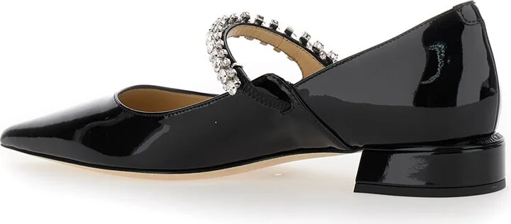 Black Ballet Flats With Crystals On Strap In Patent Leather Woman - Image 3