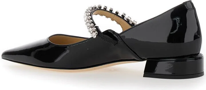 Black Ballet Flats With Crystals On Strap In Patent Leather Woman - Image 3