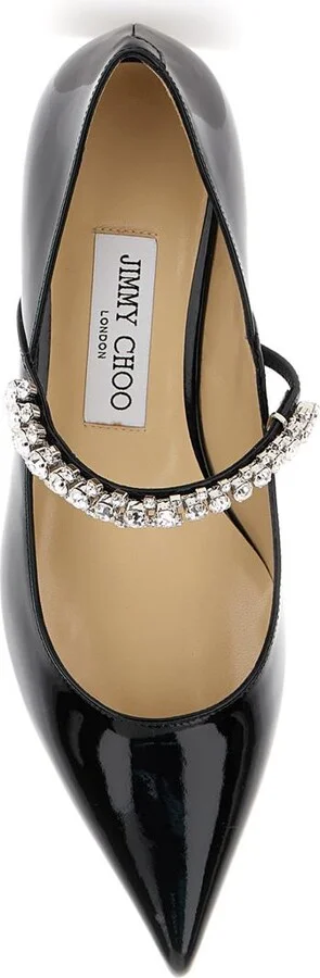 Black Ballet Flats With Crystals On Strap In Patent Leather Woman - Image 4