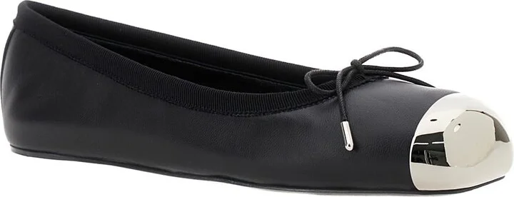 Black Ballet Flats With Metallic Toe In Smooth Leather Woman - Image 2