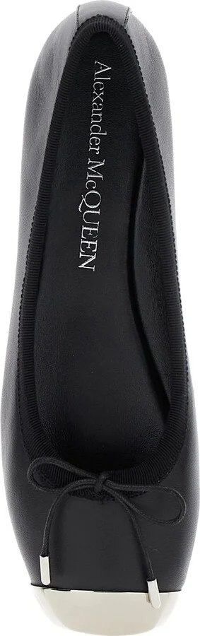 Black Ballet Flats With Metallic Toe In Smooth Leather Woman - Image 4