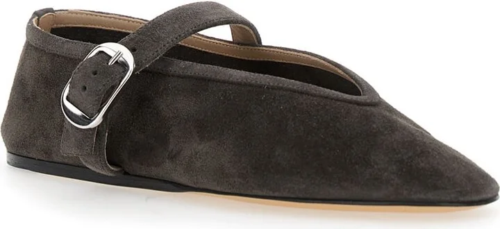 Black Ballet Shoes With Buckle-strap Closure In Suede Woman - Image 2