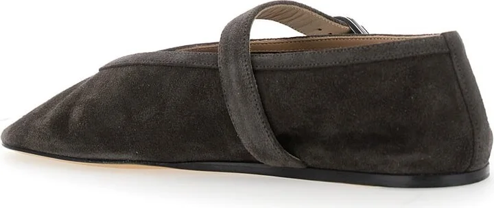 Black Ballet Shoes With Buckle-strap Closure In Suede Woman - Image 3