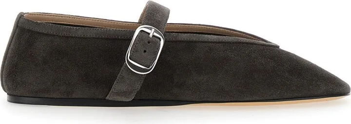 Black Ballet Shoes With Buckle-strap Closure In Suede Woman