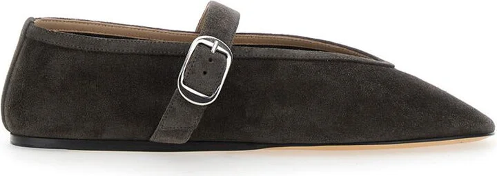 Black Ballet Shoes With Buckle-Strap Closure In Suede Woman